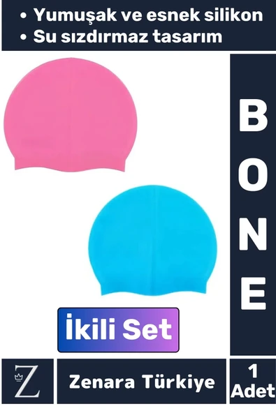 Premium Su Geçirmez Elastik Yumuşak Yüzücü Havuz Deniz Yüzme Şapkası Esnek Silikon Bone 2'Li SET ürün görseli 1