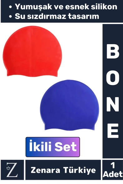 Premium Su Geçirmez Elastik Yumuşak Yüzücü Havuz Deniz Yüzme Şapkası Esnek Silikon Bone 2'Li SET ürün görseli 1