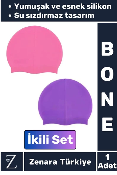 Premium Su Geçirmez Elastik Yumuşak Yüzücü Havuz Deniz Yüzme Şapkası Esnek Silikon Bone 2'Li SET ürün görseli 1