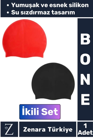 Premium Su Geçirmez Elastik Yumuşak Yüzücü Havuz Deniz Yüzme Şapkası Esnek Silikon Bone 2'Li SET ürün görseli 1
