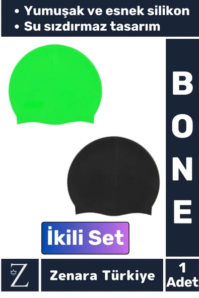Premium Su Geçirmez Elastik Yumuşak Yüzücü Havuz Deniz Yüzme Şapkası Esnek Silikon Bone 2'Li SET ürün görseli 1