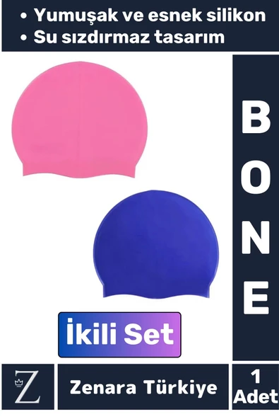 Premium Su Geçirmez Elastik Yumuşak Yüzücü Havuz Deniz Yüzme Şapkası Esnek Silikon Bone 2'Li SET ürün görseli 1