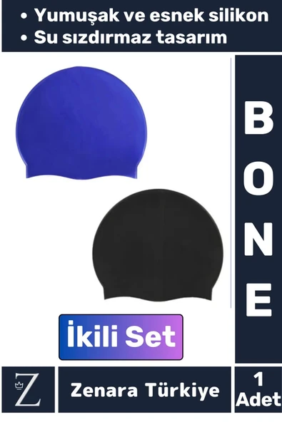 Premium Su Geçirmez Elastik Yumuşak Yüzücü Havuz Deniz Yüzme Şapkası Esnek Silikon Bone 2'Li SET ürün görseli 1