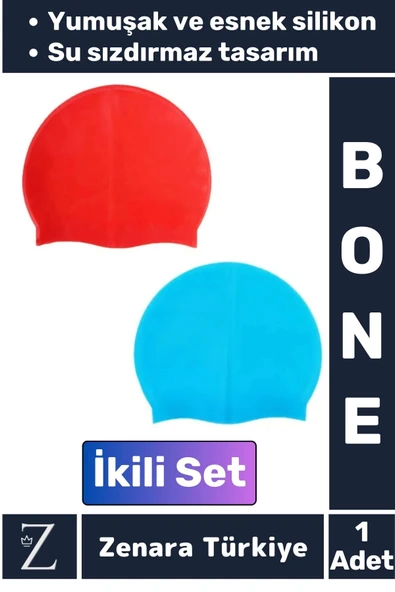 Premium Su Geçirmez Elastik Yumuşak Yüzücü Havuz Deniz Yüzme Şapkası Esnek Silikon Bone 2'Li SET ürün görseli 1