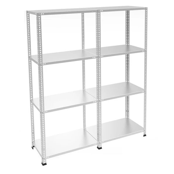 4 Katlı Duble Galvaniz Çelik Raf - Depo, Arşiv, Kiler, Dosya, Market Rafı  43x93 cm 200 cm 0.70 mm ürün görseli 1