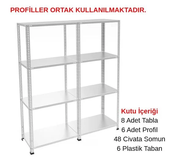 4 Katlı Duble Galvaniz Çelik Raf - Depo, Arşiv, Kiler, Dosya, Market Rafı  31x93 cm 150 cm 0.70 mm ürün görseli 1