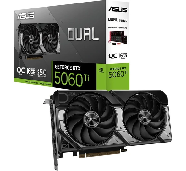 ASUS DUAL-RTX5060TI-O16G-NVIDIA-GEFORCE-RTX 5060 TI-16G-16GB GDDR7-128BIT--OC-HDMI-3XDP-DLSS4 ürün görseli 1