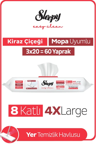 Sleepy Easy Clean Kiraz Çiçeği Mopa Uyumlu Yer Temizlik Havlusu&Mendili 3x20 (60 Yaprak) ürün görseli 1