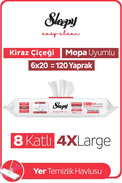 Sleepy Easy Clean Kiraz Çiçeği Mopa Uyumlu Yer Temizlik Havlusu&Mendili 6x20 (120 Yaprak) ürün görseli 1
