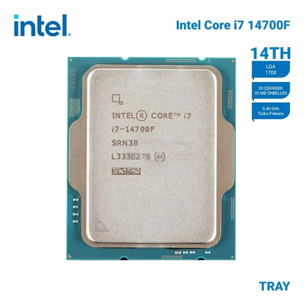 INTEL Raptor Lake i7-14700F Tray VGAsız, Fansız 20C 2,1/5.4Ghz 33M LGA1700 ürün görseli 1