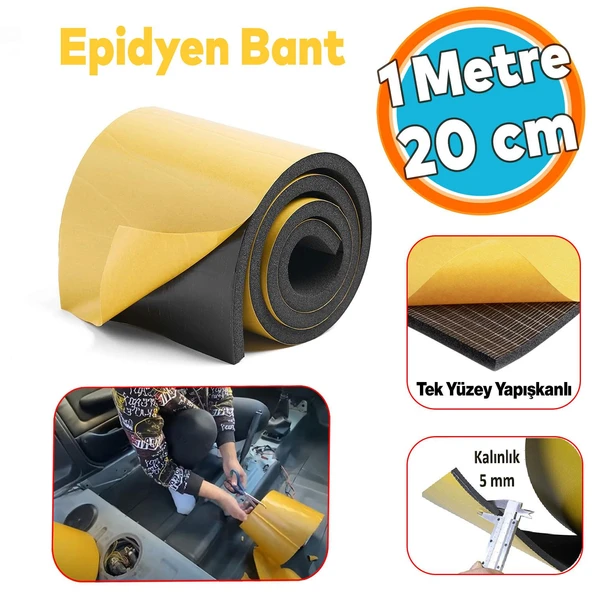 Yapışkanlı Oto Araç Ses Isı Yalıtım İzolasyon Bandı En:20 cm Kalınlık:5 mm Uzunluk 1 Metre Kauçuk ürün görseli 1
