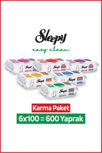 Sleepy Easy Clean Premium + Çiçek Serisi Yüzey Temizlik Havlusu Mendili 6x100 Karma Paket ürün görseli 1