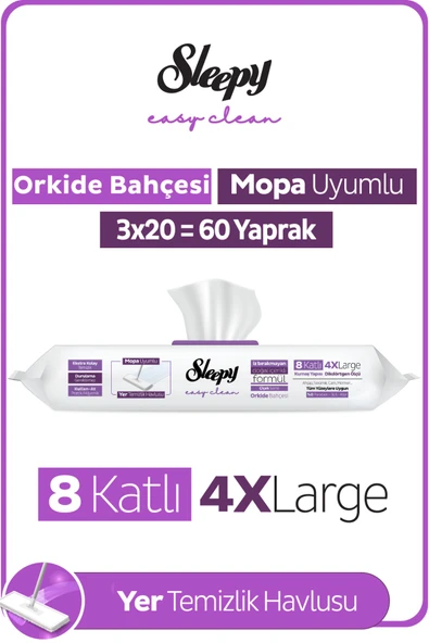 Sleepy Easy Clean Orkide Bahçesi Mopa Uyumlu Yer Temizlik Havlusu&Mendili 3x20 (60 Yaprak) ürün görseli 1