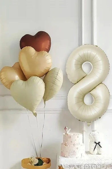 Beysüs 8 Yaş Retro Doğum Günü Balon Seti 5 Adet Kalp Balon ürün görseli 1