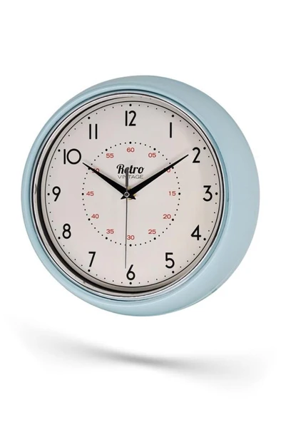New-Max Premium Serisi Retro Tasarım Metal Kadranlı Bombeli Cam Özellikli 25 cm Ev ve Ofis Saati Mavi ürün görseli 1