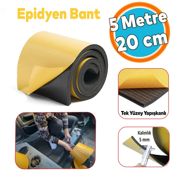 Yapışkanlı OAraç Ses Isı Yalıtım İzolasyon Bandı En:20 cm Kalınlık:5 mm Uzunluk 5 Metre Kauçuk ürün görseli 1