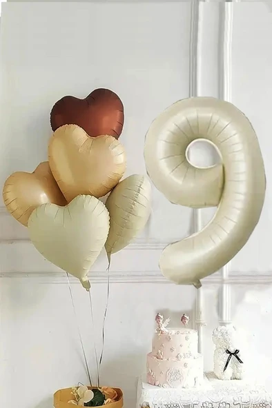 Beysüs 9 Yaş Retro Doğum Günü Balon Seti 5 Adet Kalp Balon ürün görseli 1