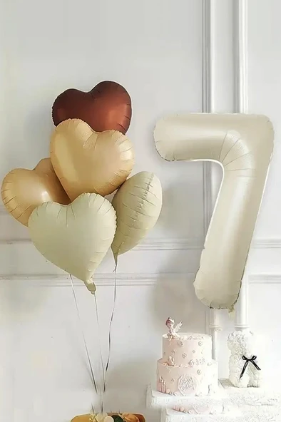 Beysüs 7 Yaş Retro Doğum Günü Balon Seti 5 Adet Kalp Balon ürün görseli 1