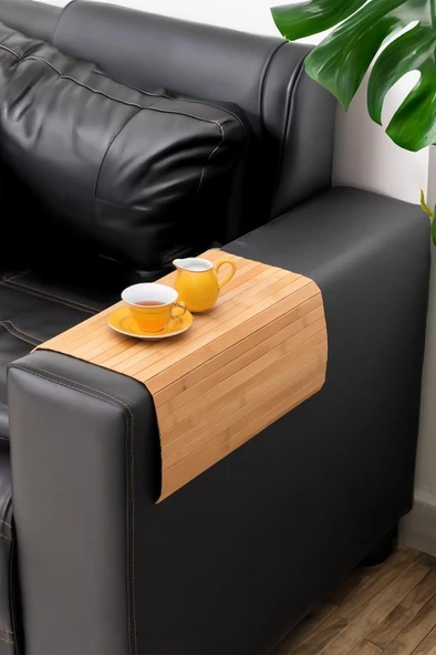 Bambu Koltuk Matı Ahşap Kanepe Koltuk Kenarı Sehpa Yan Sehpa Koltuk Katlanabilir Tepsisi 45x70 ürün görseli 1