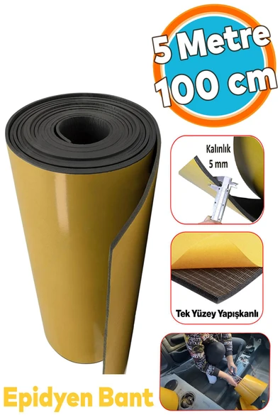 Yapışkanlı Araç Ses Isı Yalıtım İzolasyon Bandı En:100 cm Kalınlık:5 mm Uzunluk:5 Metre Kauçuk ürün görseli 1