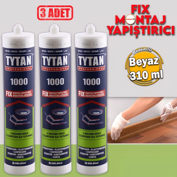 Tytan Fix Çok Amaçlı Güçlü Montaj Yapıştırıcı 3'lü 310 ml Beyaz Ahşap Beton Fayans Cam Mermer Yapış ürün görseli 1