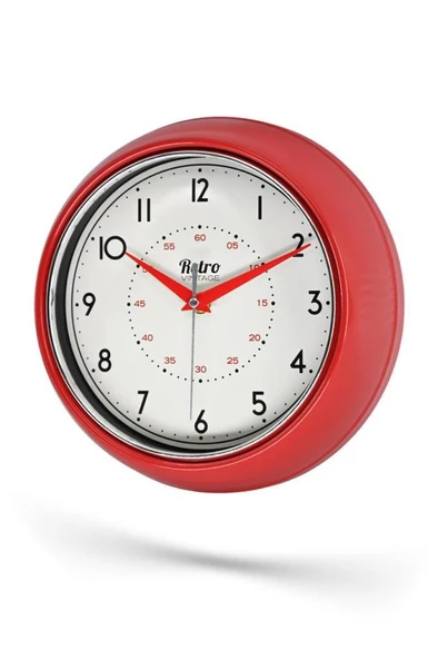 New-Max Premium Serisi Retro Tasarım Metal Kadranlı Bombeli Cam Özellikli 30 cm Ev ve Ofis Saati Kırmızı ürün görseli 1