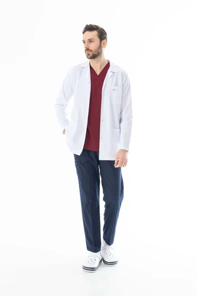 Gömlek Yaka Ceket Boy Erkek Doktor Önlüğü Alpaka Kumaş Beyaz (BEO101) ürün görseli 1