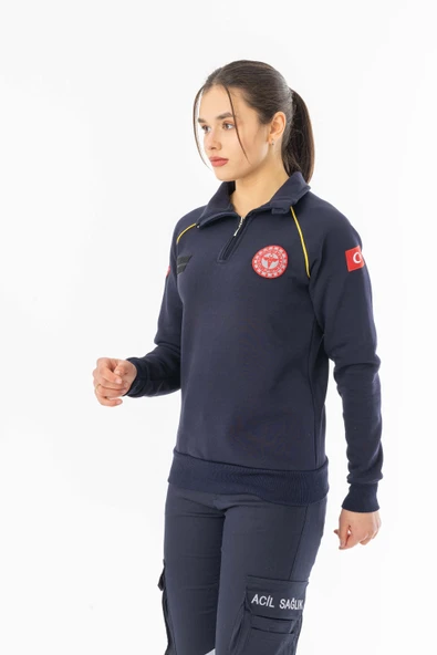 112 Acil Tıp Teknisyeni Uzun Kol Fermuarlı Sweatshirt Unisex (ATT005) ürün görseli 1