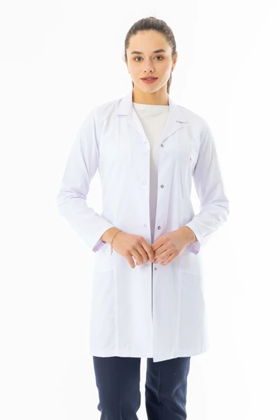 Gömlek Yaka Uzun Kol Kadın Doktor Önlüğü Alpaka Kumaş Beyaz (RNKO101) ürün görseli 1