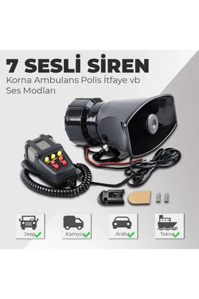 Autowise Her Araca Uyumlu 7 Sesli Megafonlu Konuşmalı Oto Siren ürün görseli 1