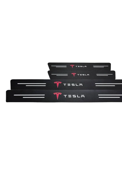 Autowise Tesla Logolu Karbon Kapı Eşiği Koruyucu Bant Folyo 4'lü Set ürün görseli 1
