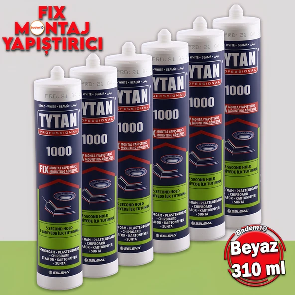 Tytan Fix Çok Amaçlı Güçlü Montaj Yapıştırıcı 6'lı 310 ml Beyaz Ahşap Beton Fayans Cam Mermer Yapış ürün görseli 1