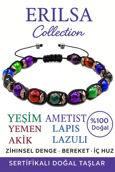Sertifikalı Fasetli Terahertz & Yeşim, Ametist, Yemen Akik, Lapis Lazuli Bileklik – Enerji ürün görseli 1