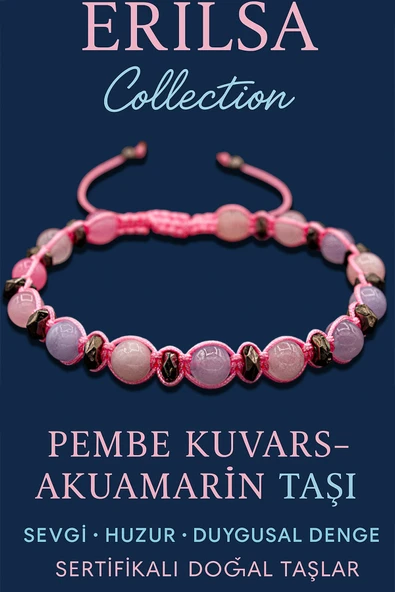 Sertifikalı Makrome Akuamarin ve Pembe Kuvars Bileklik – Sevgi ve Şifa Enerjisi ürün görseli 1