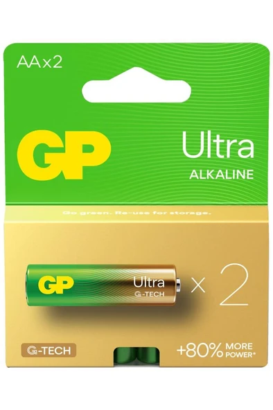 GP Batteries G-TECH Ultra Alkalin Kalem LR6 - AA Boy 1.5V Pil 2'li Kart ürün görseli 1