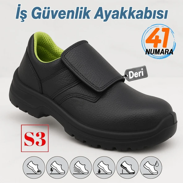 İş Ayakkabısı S3 Cırtlı 41 Numara Deri Çelik Burunlu Kaymaz Tabanlı Güvenlik Kaynak Ayakkabıları ürün görseli 1