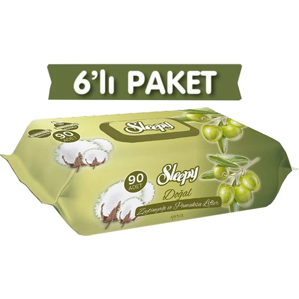Sleepy Doğal Zeytinyağlı Islak Havlu 90 Yaprak x 6 Adet ürün görseli 1