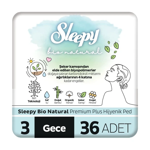 Sleepy Bio Natural Premium Plus Hijyenik Ped Gece 36 Adet Ped ürün görseli 1