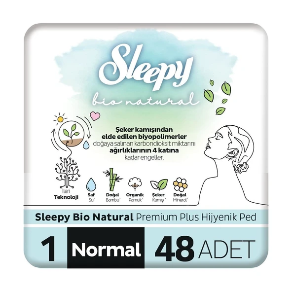 Sleepy Bio Natural Premium Plus Hijyenik Ped Normal 48 Adet Ped ürün görseli 1