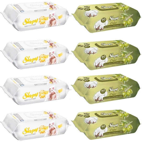 Sleepy Sensitive Islak Havlu 90 Lı 4 Adet + Zeytinyağlı 90 Lı 4 Adet ürün görseli 1