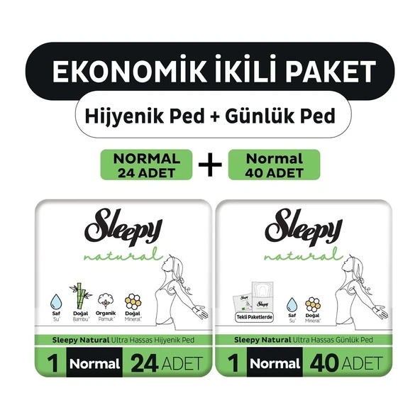 Sleepy Natural Ultra Hassas Hijyenik Ped Normal 24'Lü + Günlük Ped Normal 40'Lı ürün görseli 1