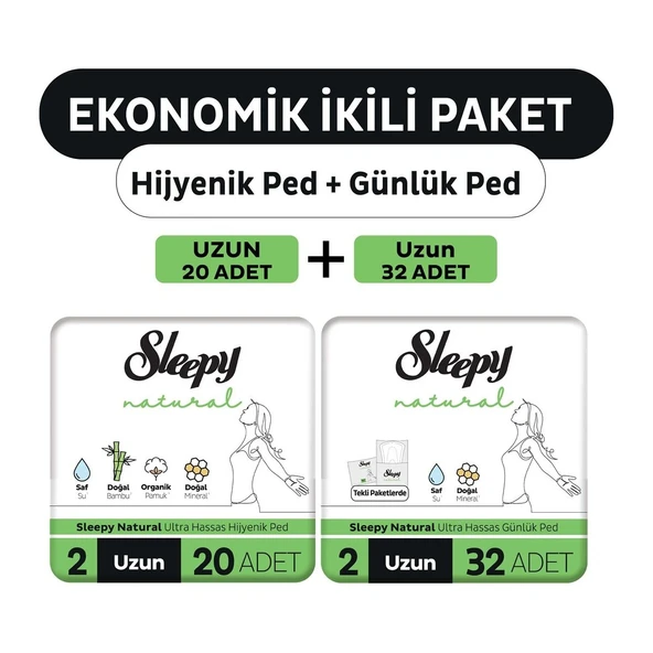 Sleepy Natural Ultra Hassas Hijyenik Ped Uzun 20'Li + Günlük Ped Normal 32'Li ürün görseli 1
