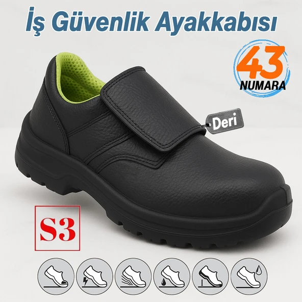İş Ayakkabısı S3 Cırtlı 43 Numara Deri Çelik Burunlu Kaymaz Tabanlı Güvenlik Kaynak Ayakkabıları ürün görseli 1