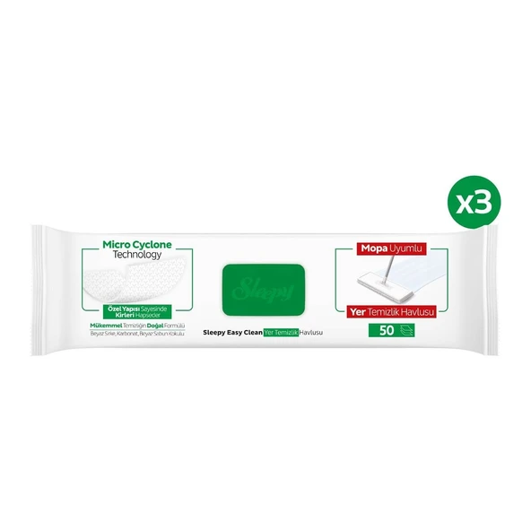 Sleepy Easy Clean Beyaz Sabun Katkılı Mopa Uyumlu Yer Temizlik Havlusu 3x50 (150 Yaprak) ürün görseli 1