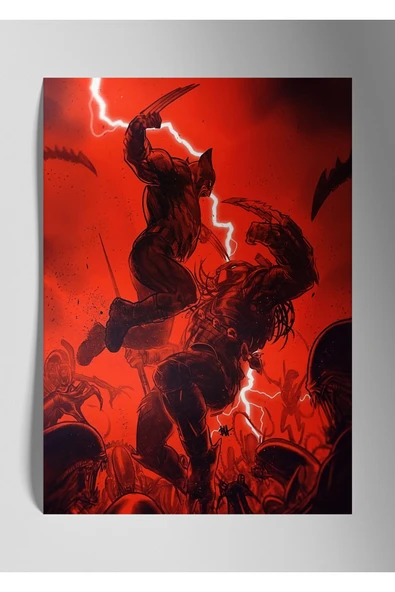 Metal Baskı Marvel Duvar Tablosu - Predator ve Wolverine ürün görseli 1