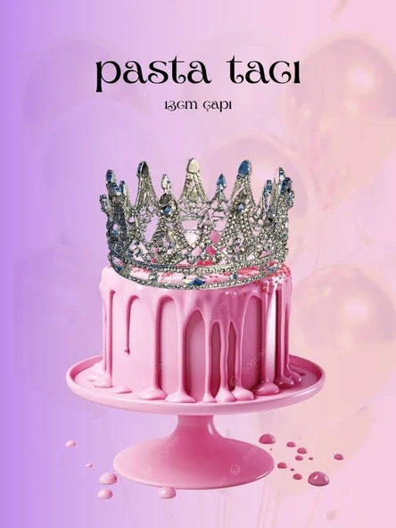 Pasta Tacı Doğum Günü Taçı Kraliçe Tacı Pasta Tacı Kına Düğün Tacı Kral Gümüş Kaplama 13cm ürün görseli 1