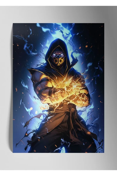 Metal Baskı Parlak Duvar Tablosu - Mortal Kombat Scorpion ürün görseli 1
