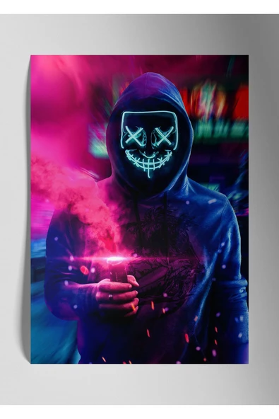 Metal Baskı Parlak Duvar Tablosu - Neon Maske ürün görseli 1
