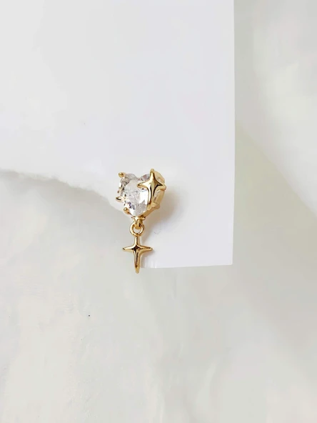 Bombeli Kalp Yıldız Model Kıkırdak Piercing Tragus Helix Altın Gold Renk Küpe ürün görseli 1
