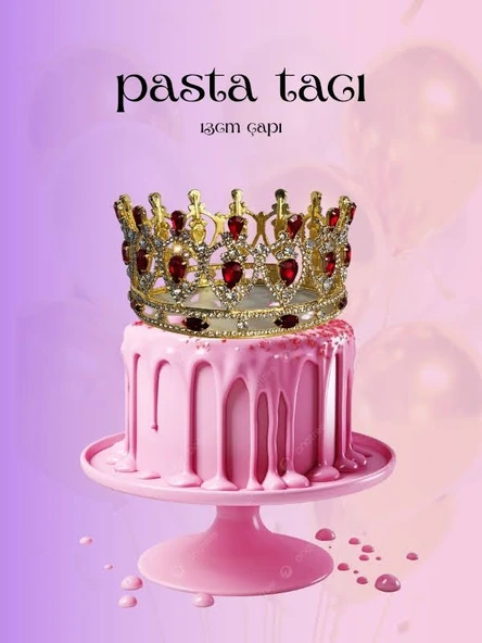 Pasta Tacı Doğum Günü Tacı Kraliçe Tacı Brithday Tacı Kına Düğün Tacı Damla Gold Gümüş Kaplama 13cm ürün görseli 1